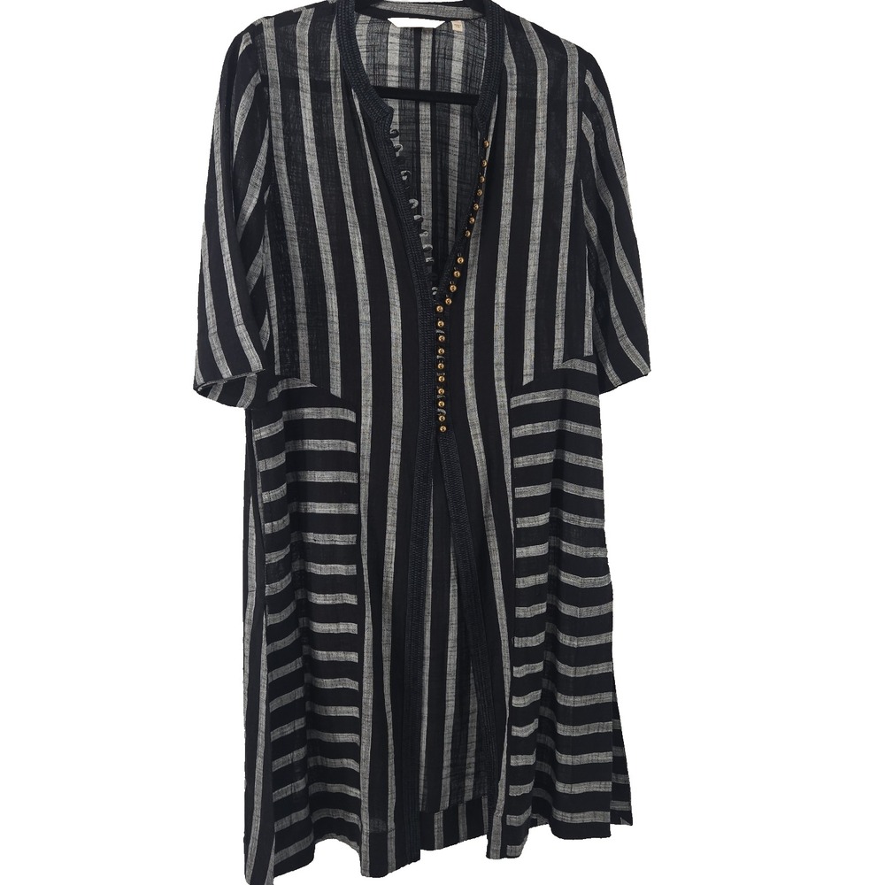 Soft Surroundings Black Gray Woven Cotton Button Front Swim Cover Up PS Petite